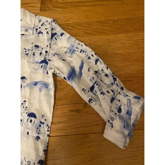 Charter Club women white rolled sleeve pattern linen button down collared top PL - Picture 5 of 9